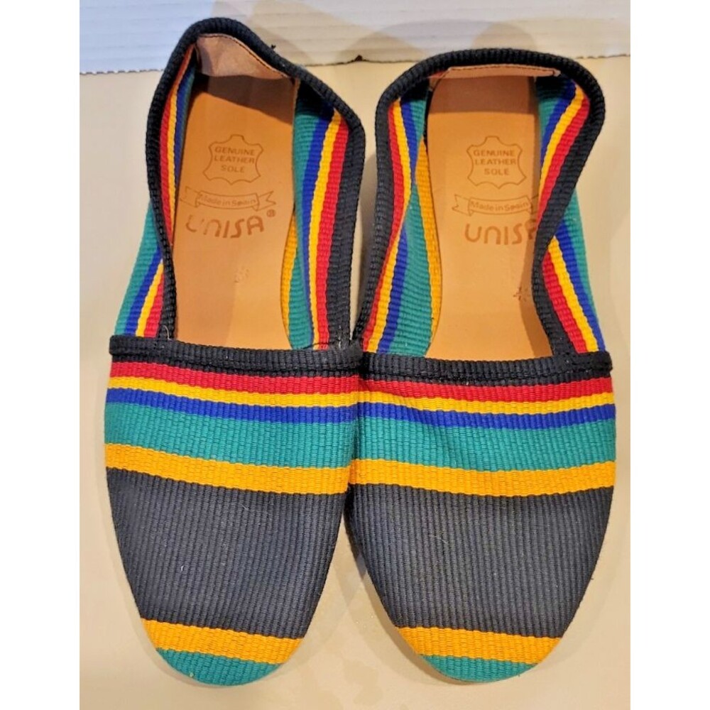 unisa womens stripe flat loafer shoes 6.5 leather sole made in spain boho earthy